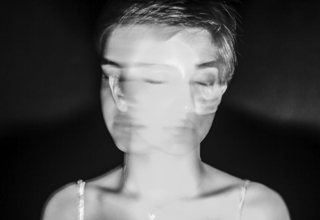 Double Exposure Black and White Portrait of a Woman